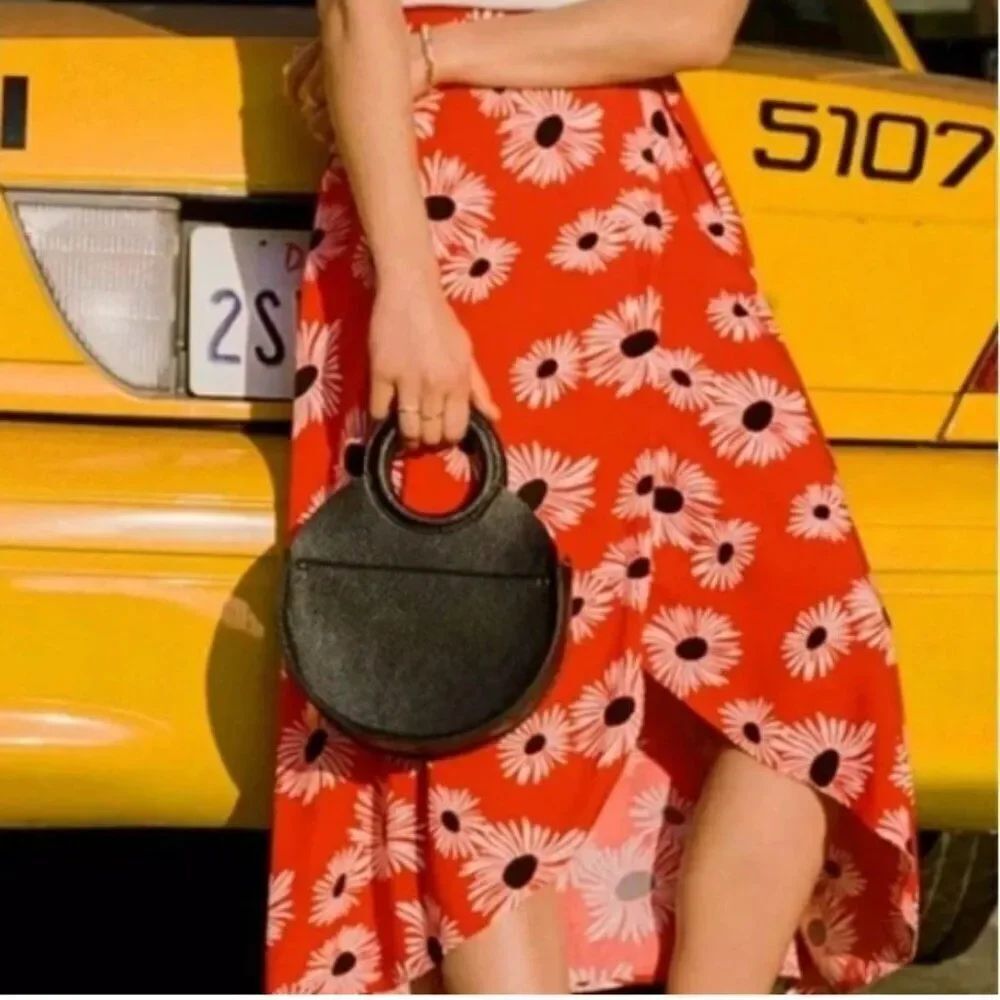 Like New! Anthropologie 37/52 Conversations Red Black Flower Wrap Tie Skirt  XL